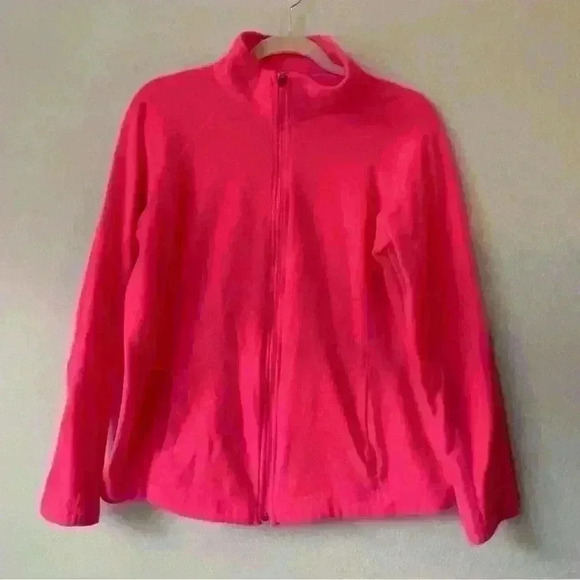 The Outfitters By Land's End Neon Pink Zip Up Jacket Sz L - Picture 1 of 15